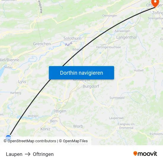 Laupen to Oftringen map