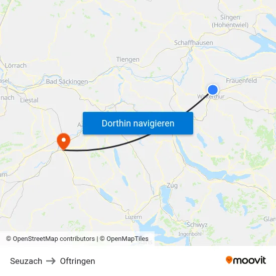 Seuzach to Oftringen map