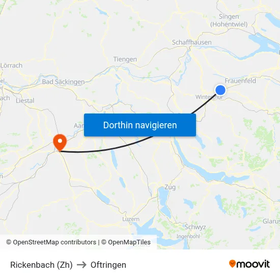 Rickenbach (Zh) to Oftringen map