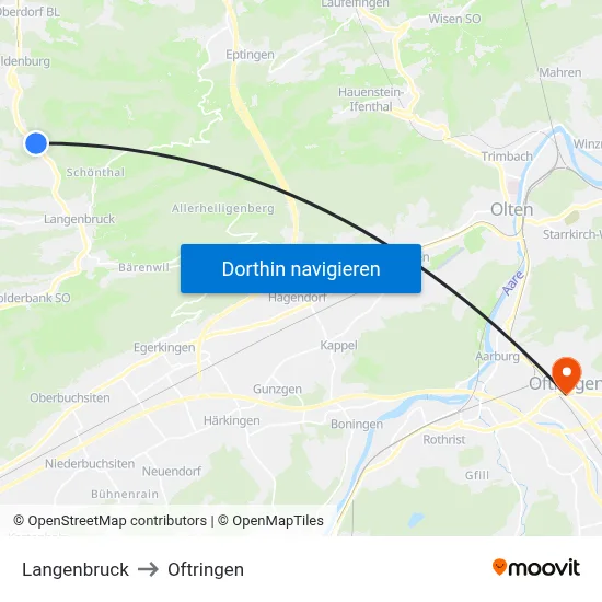 Langenbruck to Oftringen map