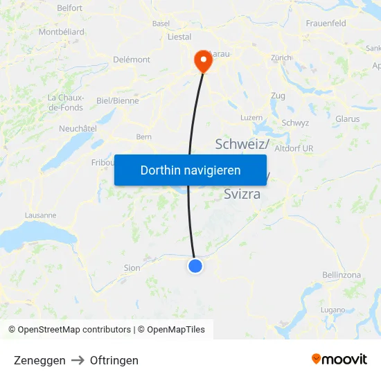 Zeneggen to Oftringen map