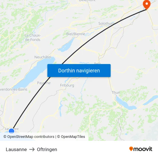 Lausanne to Oftringen map