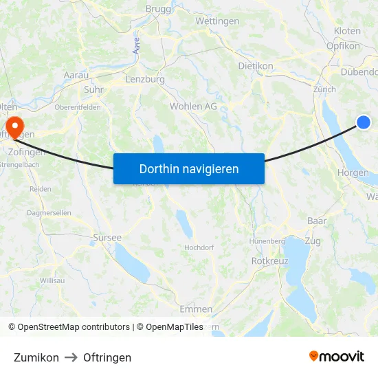 Zumikon to Oftringen map
