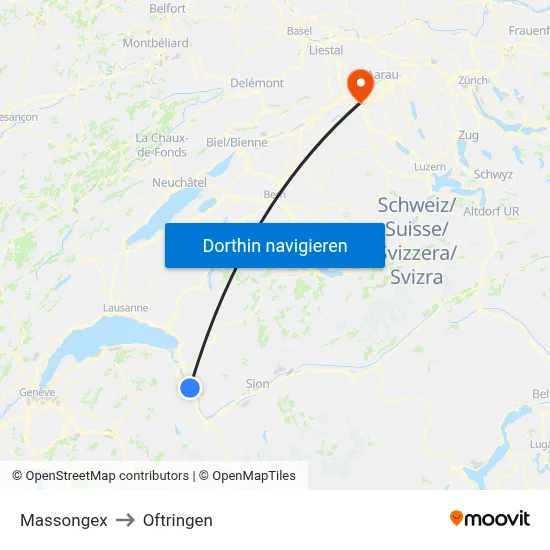 Massongex to Oftringen map