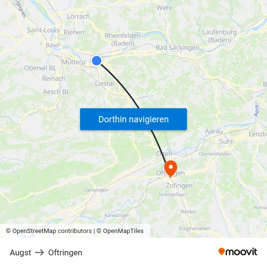 Augst to Oftringen map