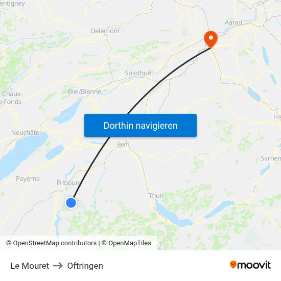 Le Mouret to Oftringen map