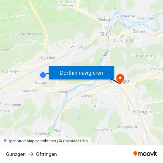 Gunzgen to Oftringen map