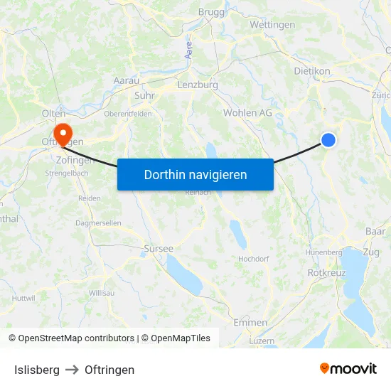 Islisberg to Oftringen map