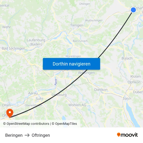 Beringen to Oftringen map
