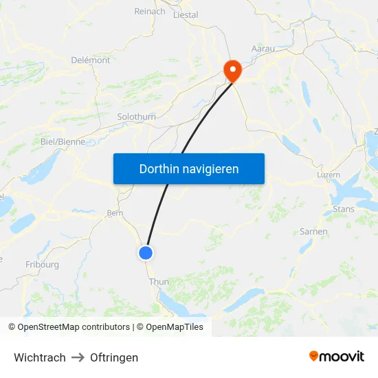 Wichtrach to Oftringen map