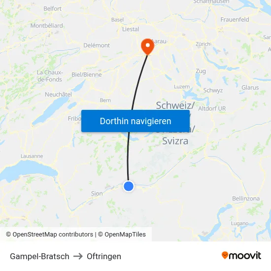 Gampel-Bratsch to Oftringen map