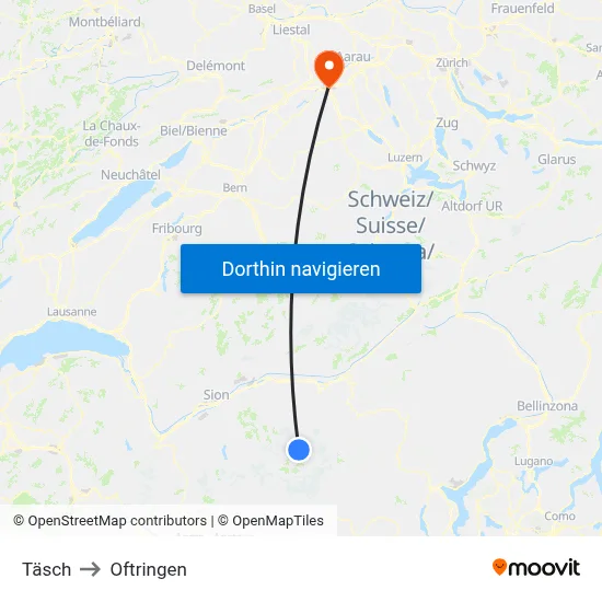 Täsch to Oftringen map