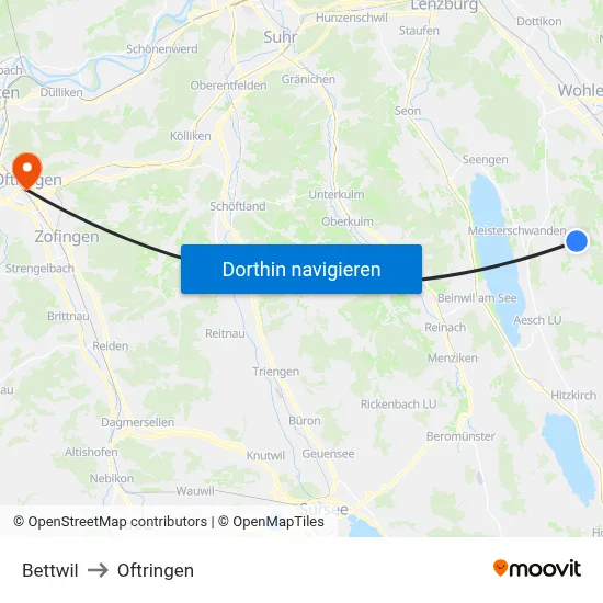 Bettwil to Oftringen map
