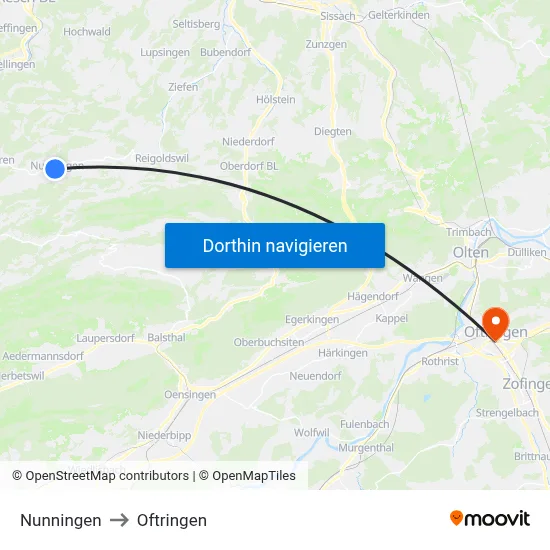 Nunningen to Oftringen map