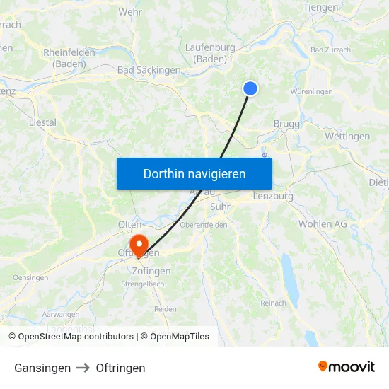 Gansingen to Oftringen map