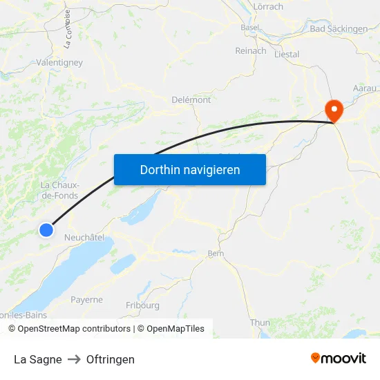 La Sagne to Oftringen map