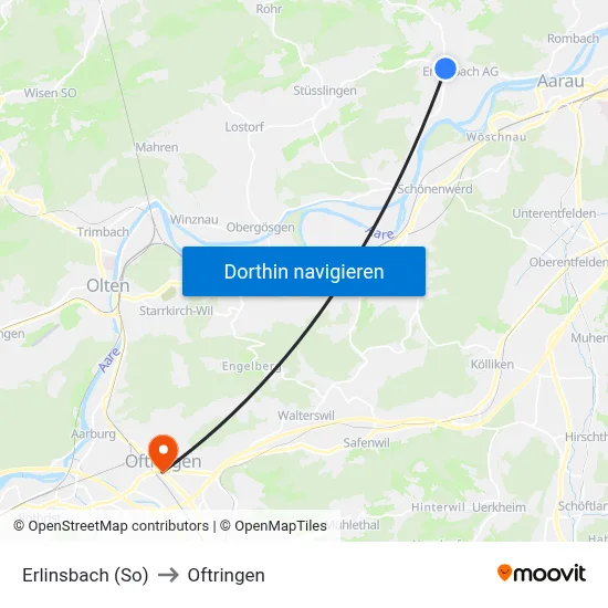 Erlinsbach (So) to Oftringen map