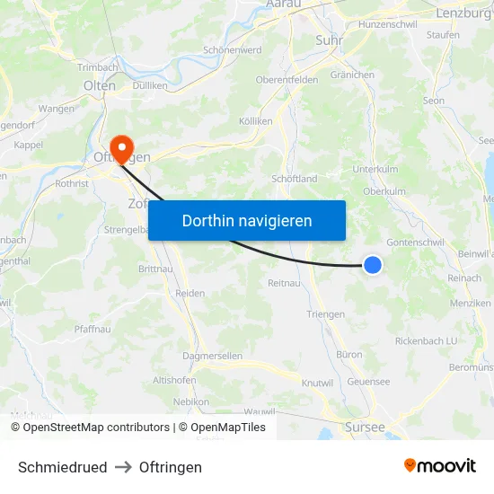 Schmiedrued to Oftringen map