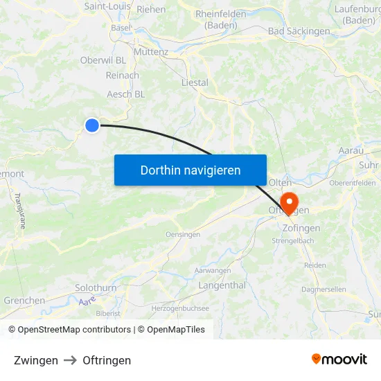 Zwingen to Oftringen map