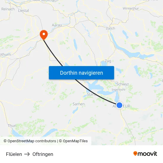 Flüelen to Oftringen map