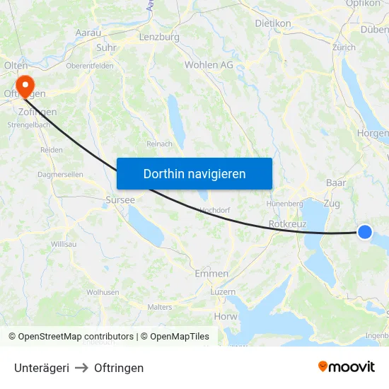 Unterägeri to Oftringen map