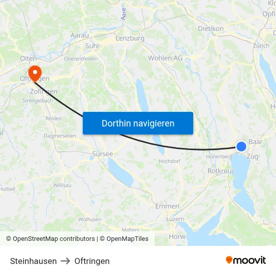 Steinhausen to Oftringen map