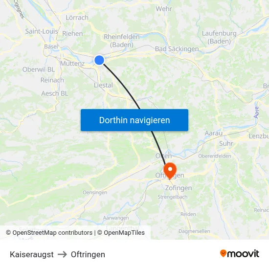 Kaiseraugst to Oftringen map