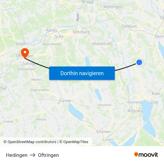 Hedingen to Oftringen map