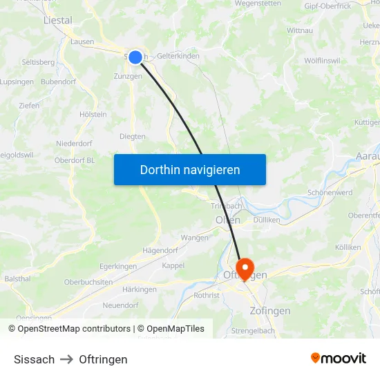 Sissach to Oftringen map