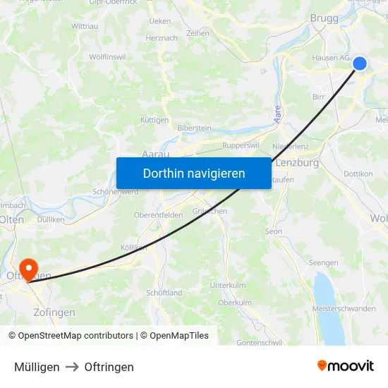 Mülligen to Oftringen map