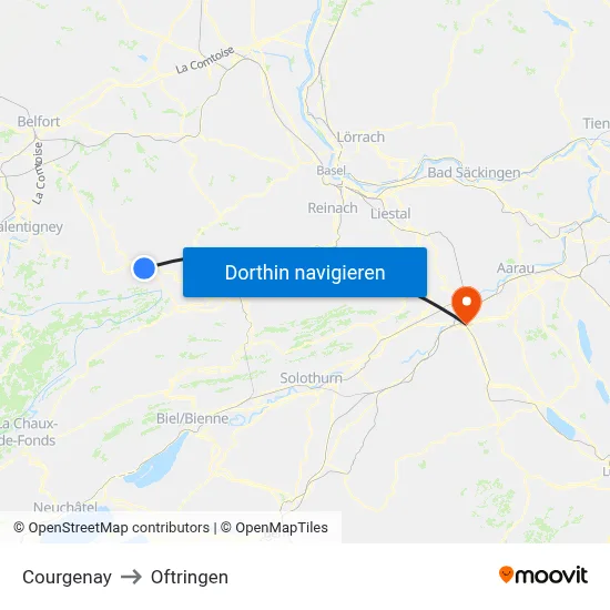 Courgenay to Oftringen map