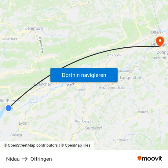 Nidau to Oftringen map