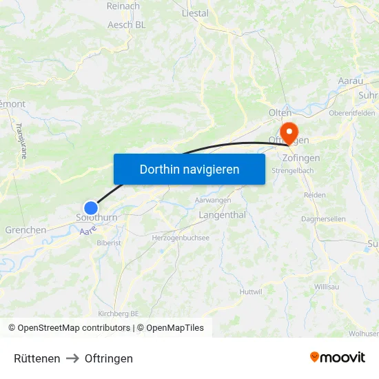 Rüttenen to Oftringen map
