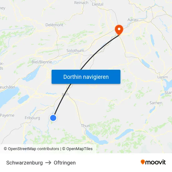 Schwarzenburg to Oftringen map
