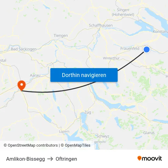 Amlikon-Bissegg to Oftringen map