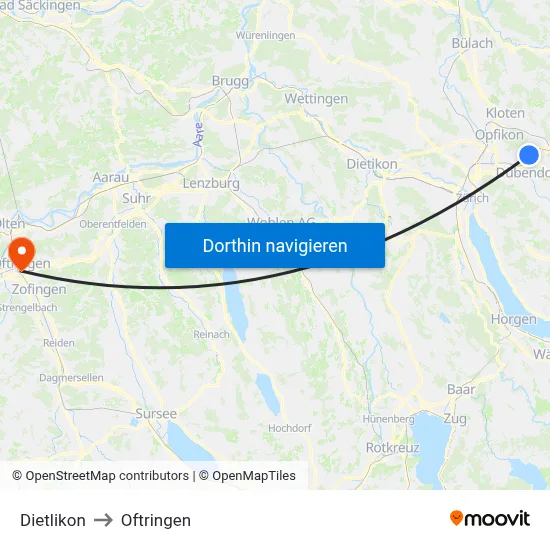 Dietlikon to Oftringen map