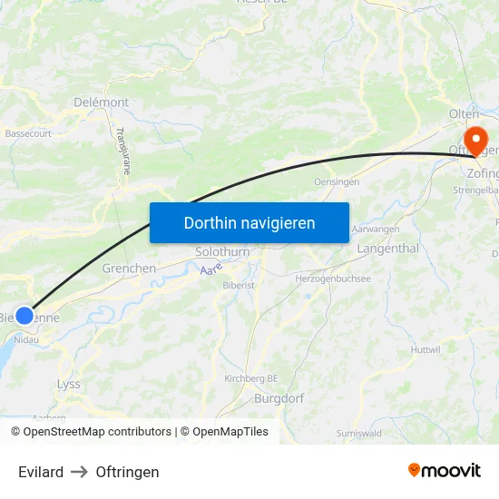 Evilard to Oftringen map