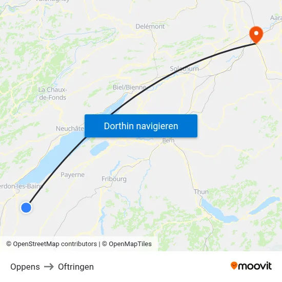 Oppens to Oftringen map