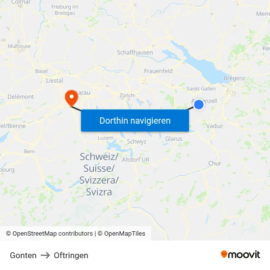 Gonten to Oftringen map