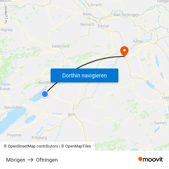 Mörigen to Oftringen map