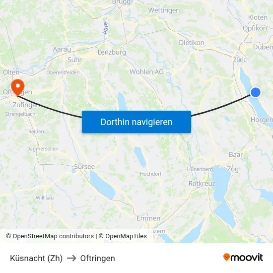Küsnacht (Zh) to Oftringen map