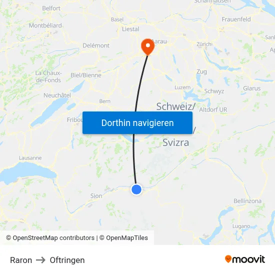 Raron to Oftringen map