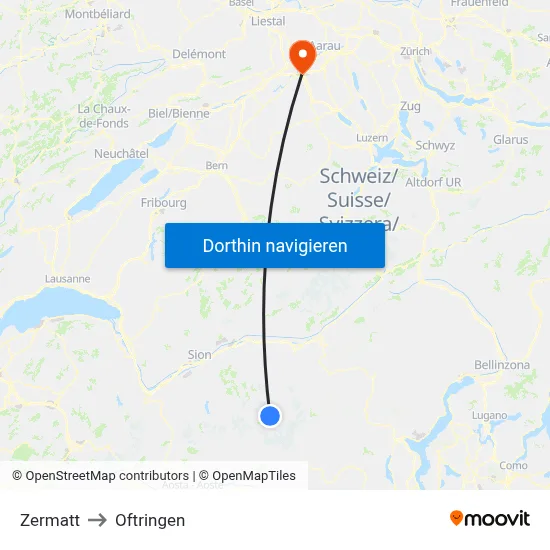 Zermatt to Oftringen map
