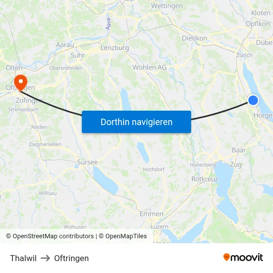 Thalwil to Oftringen map
