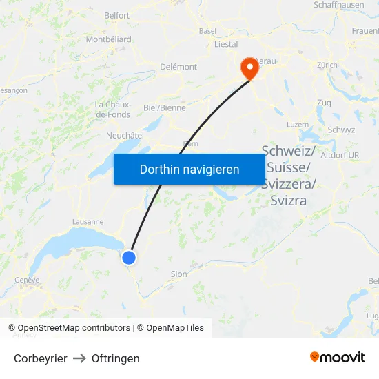 Corbeyrier to Oftringen map
