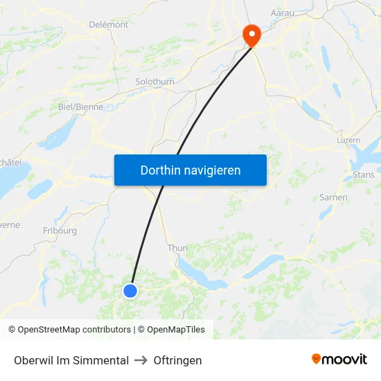 Oberwil Im Simmental to Oftringen map