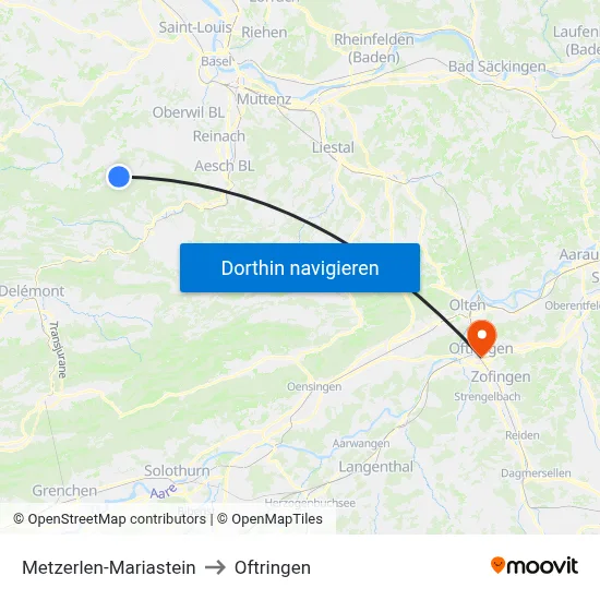 Metzerlen-Mariastein to Oftringen map
