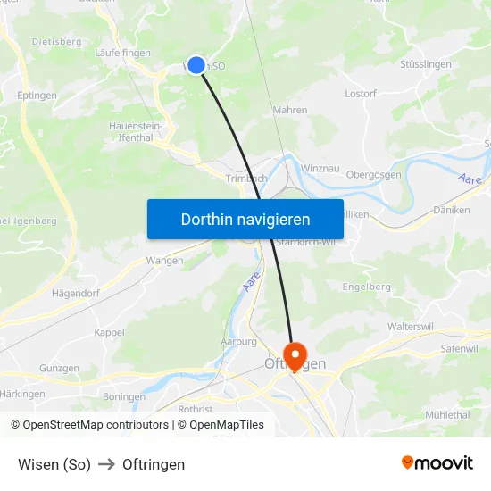 Wisen (So) to Oftringen map
