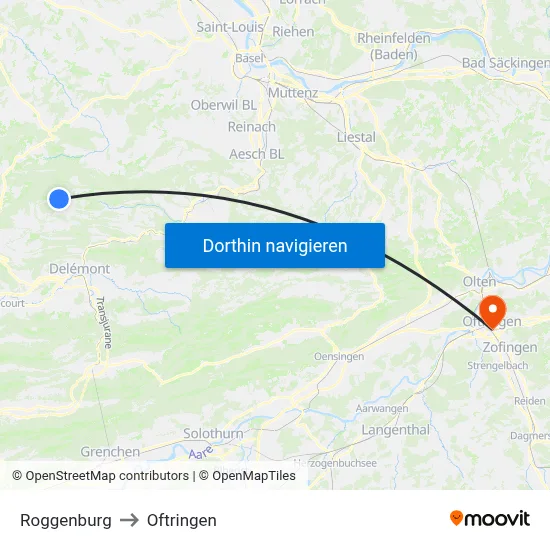 Roggenburg to Oftringen map