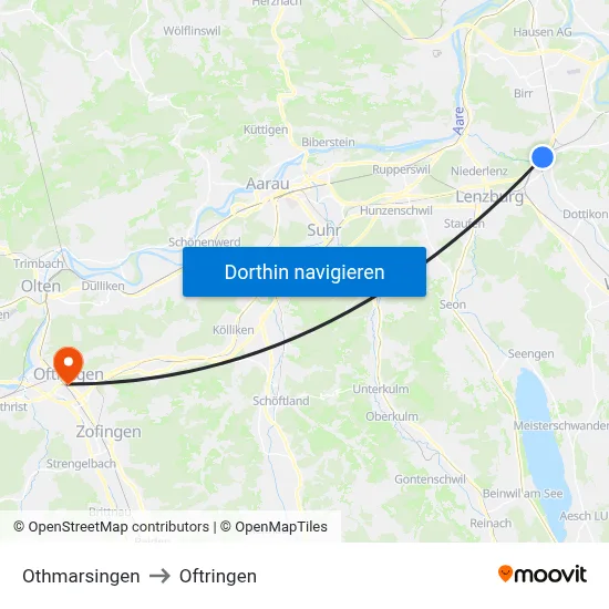 Othmarsingen to Oftringen map
